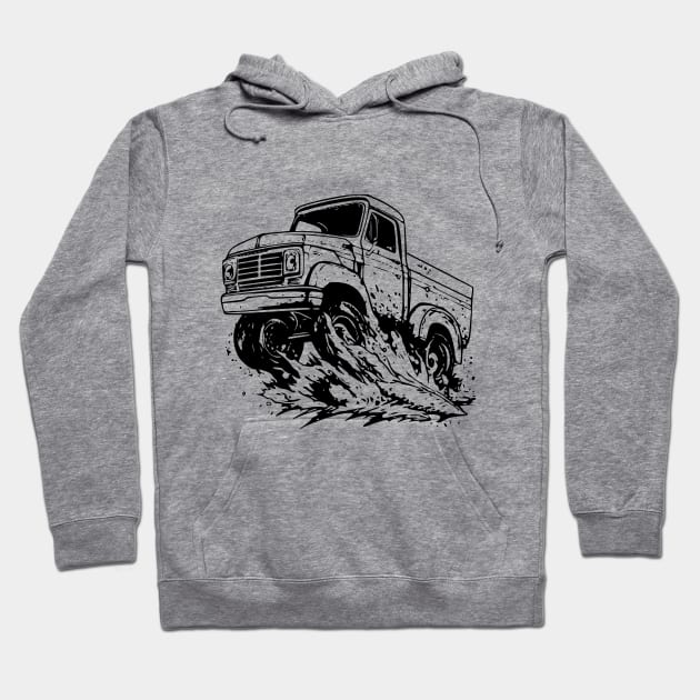 Vintage Black and White Pickup Truck Hoodie by TeeTruck